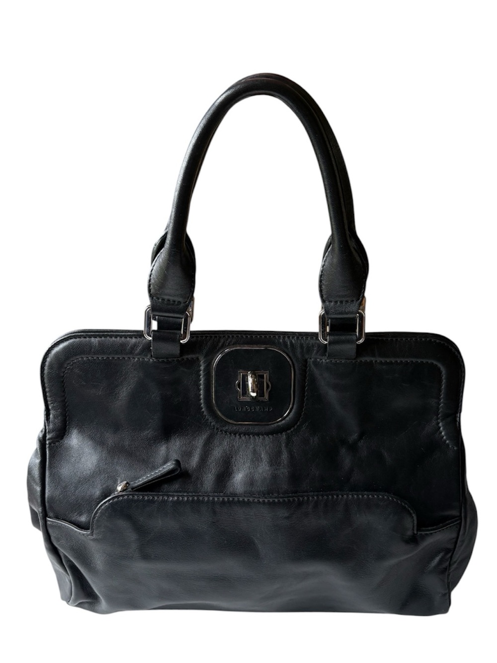Authentic Vintage Longchamp Roseau Black Leather Tote Bag